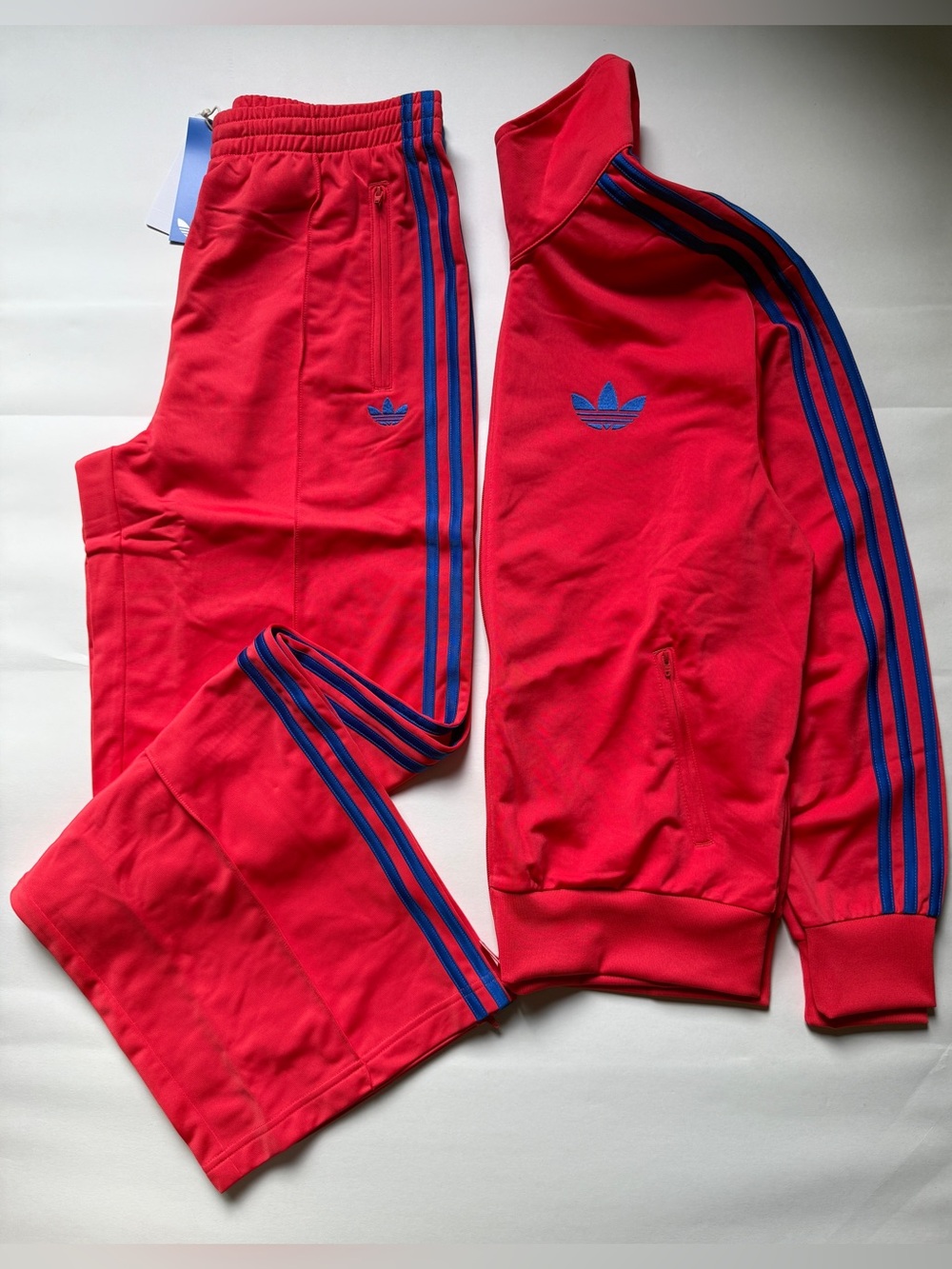 adidas Originals Red Track Jacket & Joggers with Blue Stripes